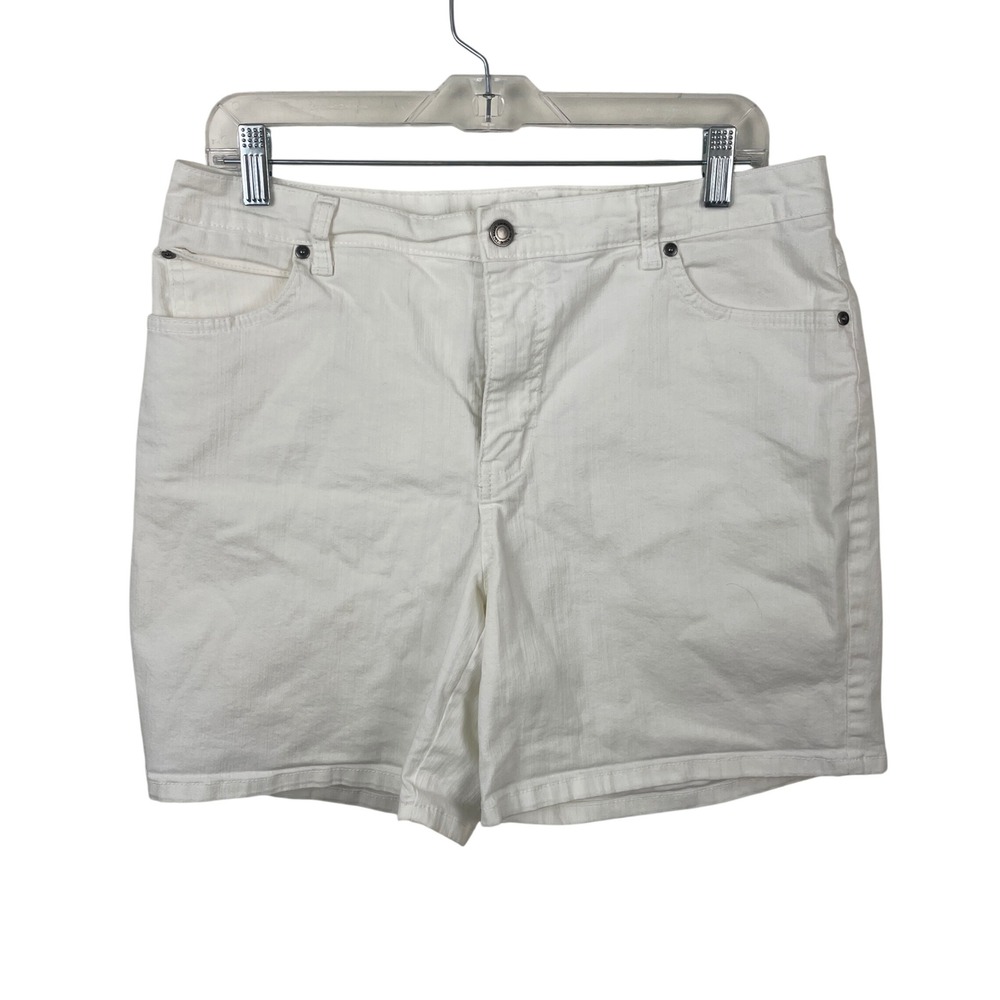 Kim Rogers Womens White Denim Shorts Size 12 Mid Rise Stretch Cotton Blend